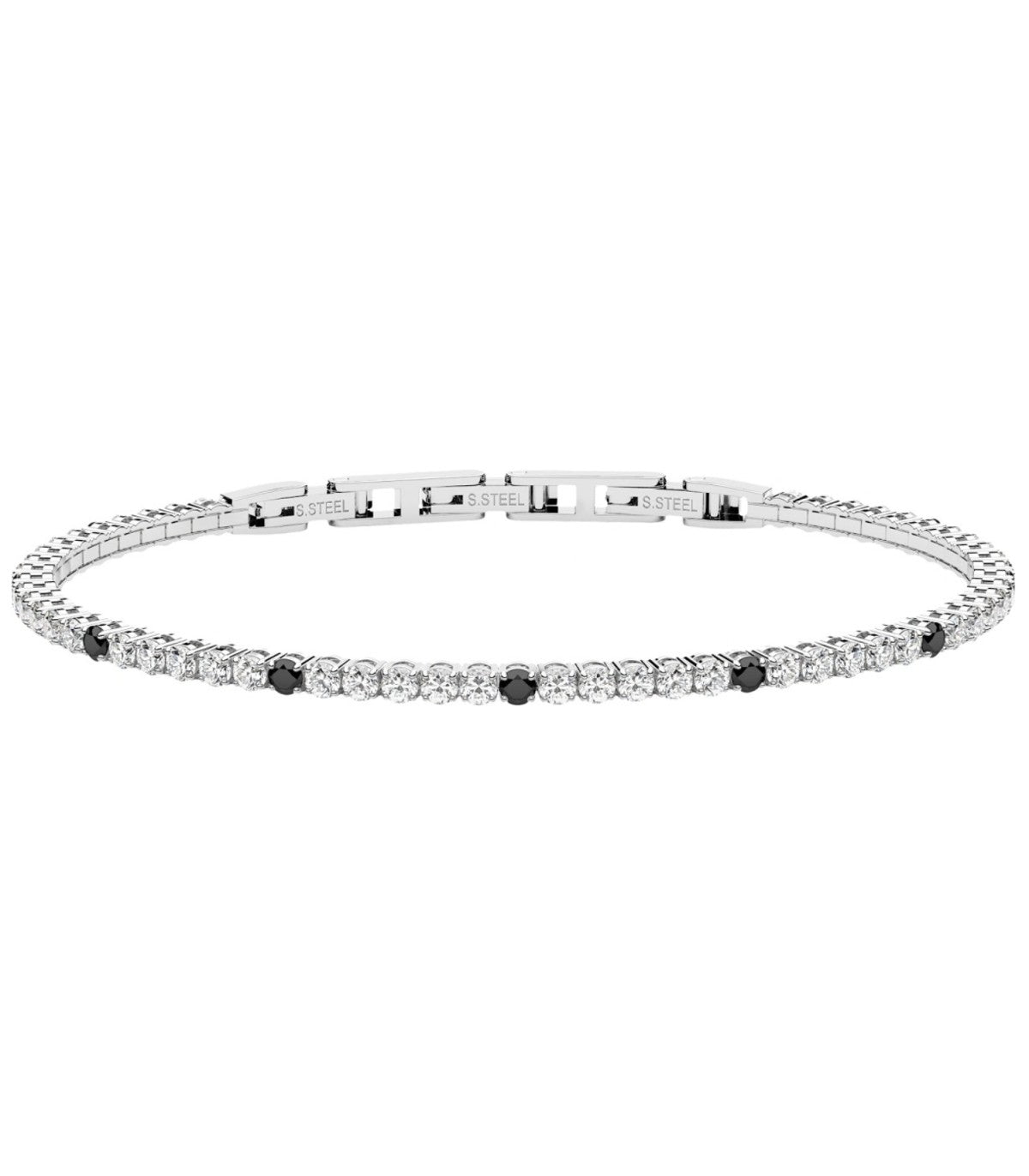 Bracciale Zancan Uomo Tennis in Acciaio con Zirconi Bianchi e Spinelli Neri
