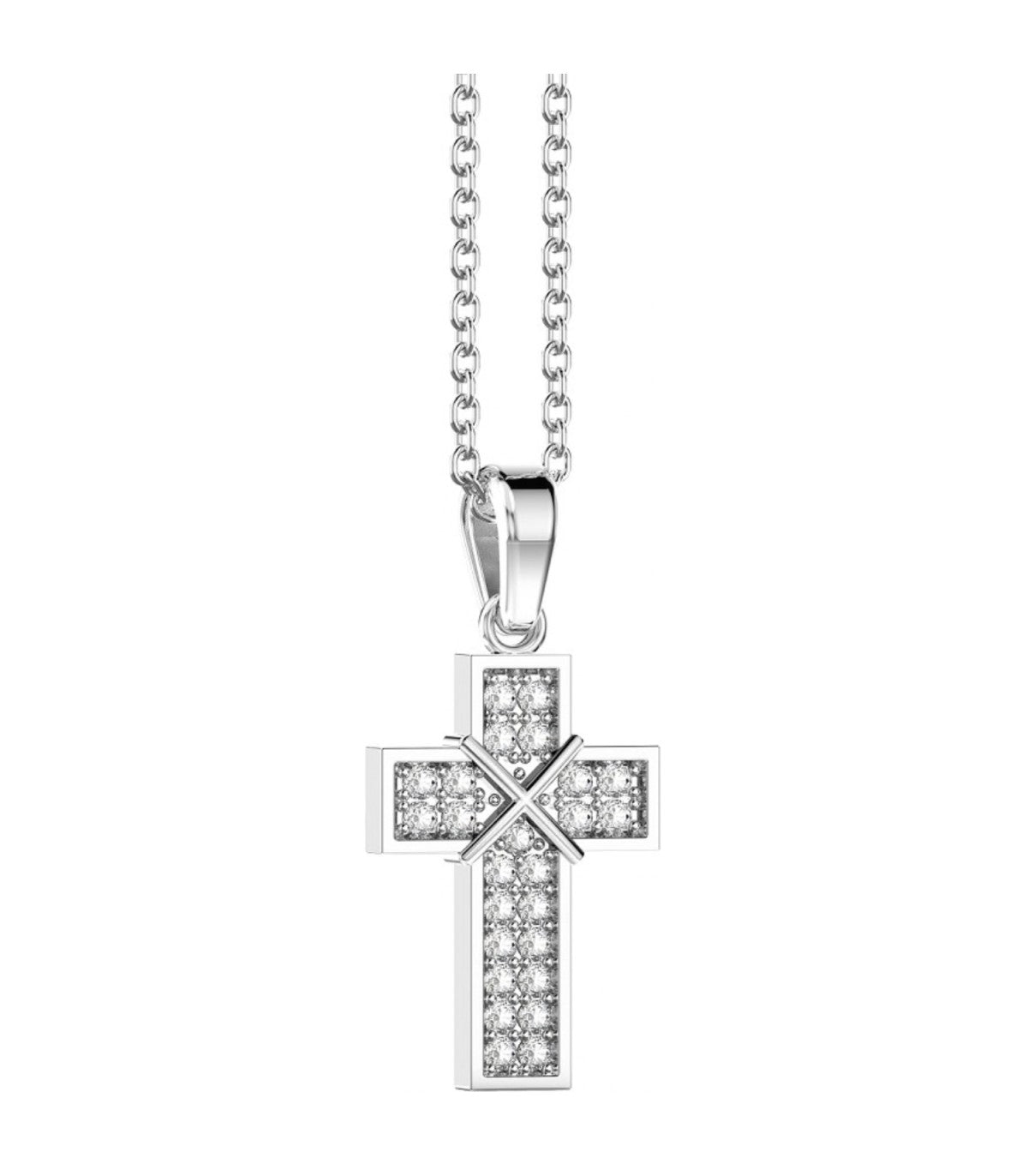 Collana Zancan Uomo Croce in Acciaio con Zirconi Bianchi