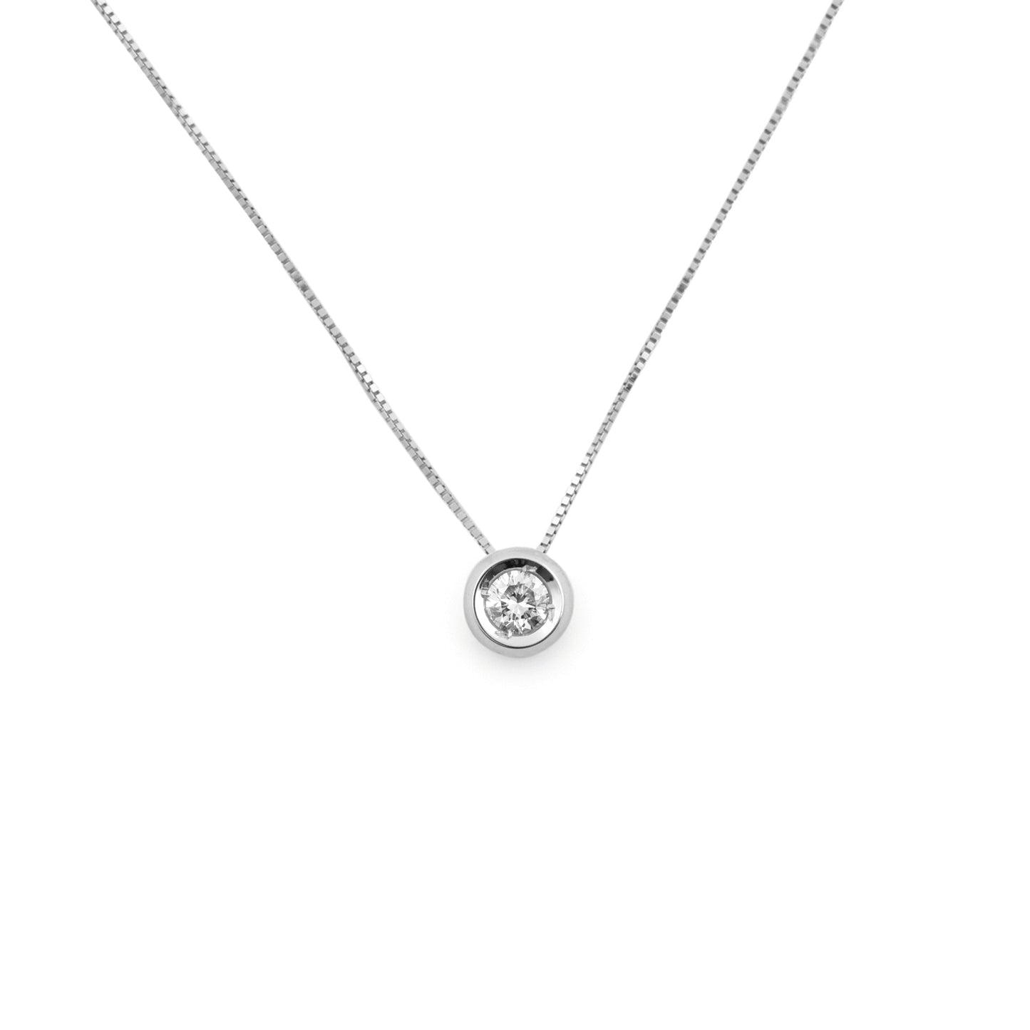 Collana punto luce cipollina in oro bianco 18k con diamante CT 0.04