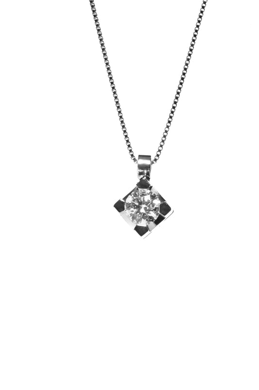 Collana punto luce in oro bianco 18k a griffe ct.004
