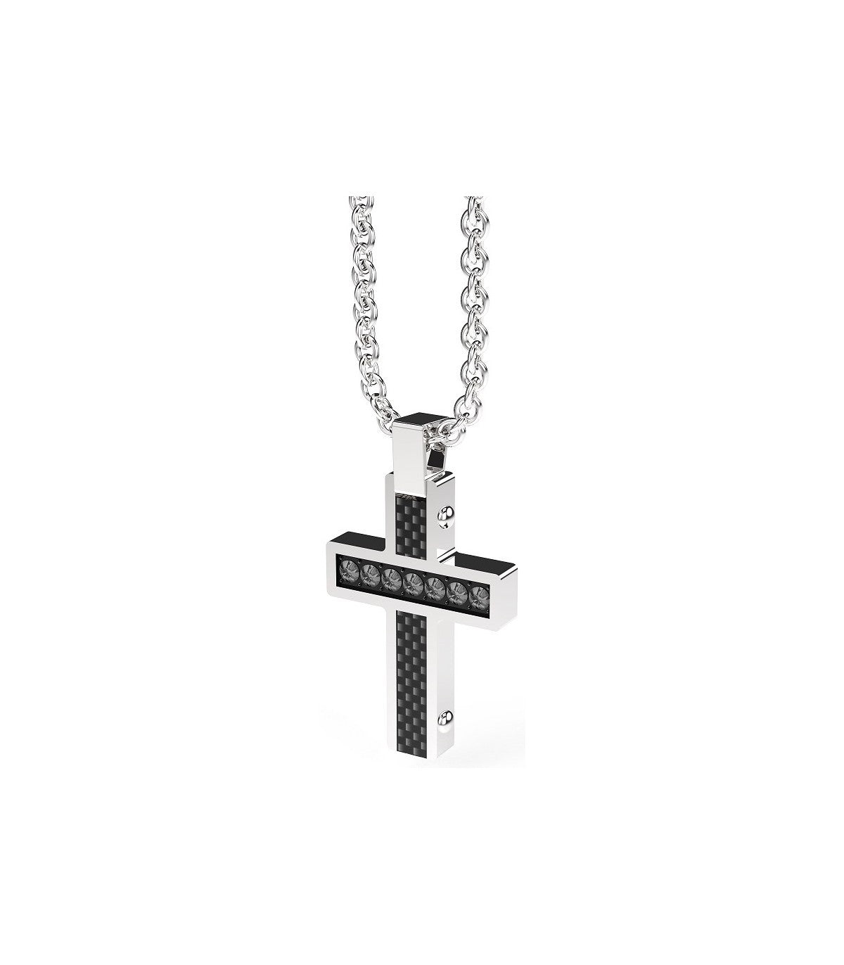 Collana Uomo in Argento con Croce con Fibra di Carbonio e Spinelli Neri EHC209 - Zancan