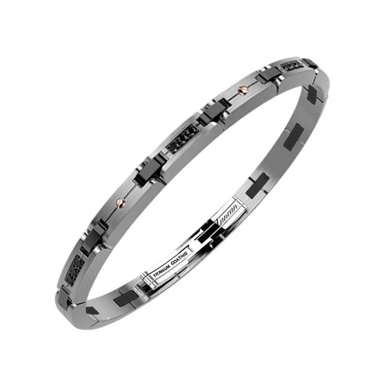 Bracciale In Acciaio 316L Con Titanio e Spinelli Neri Uomo Zancan Hi-Teck EHB446