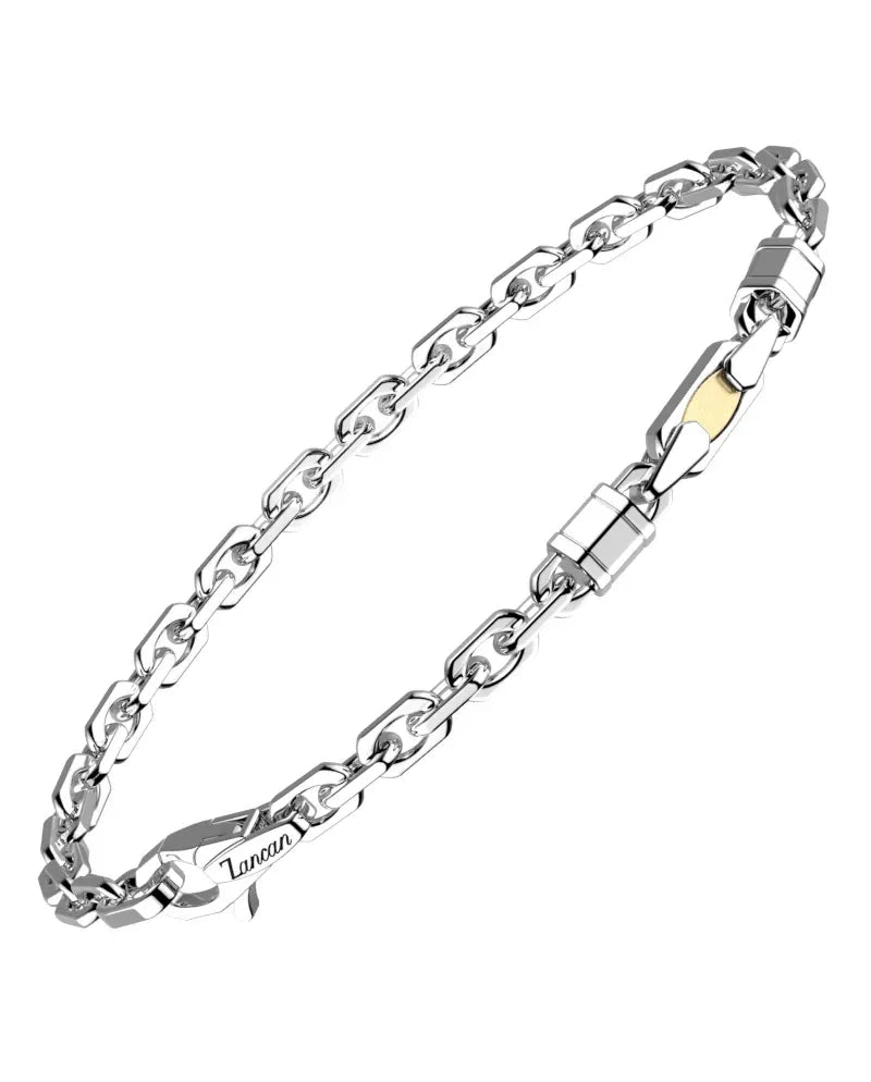 Braccialetto maschile in argento sterling Zancan 925 con maglie geometriche e placca d'oro